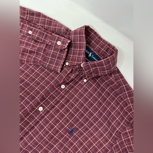 Ralph Lauren Shirt Mens Medium M Red Plaid Button Up Custom Fit Long Sleeve GHQ9 - Picture 1 of 6